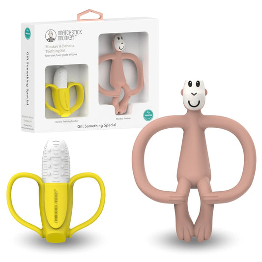 Matchstick Monkey Geschenkset Beißringe Banane & Affe altrosa